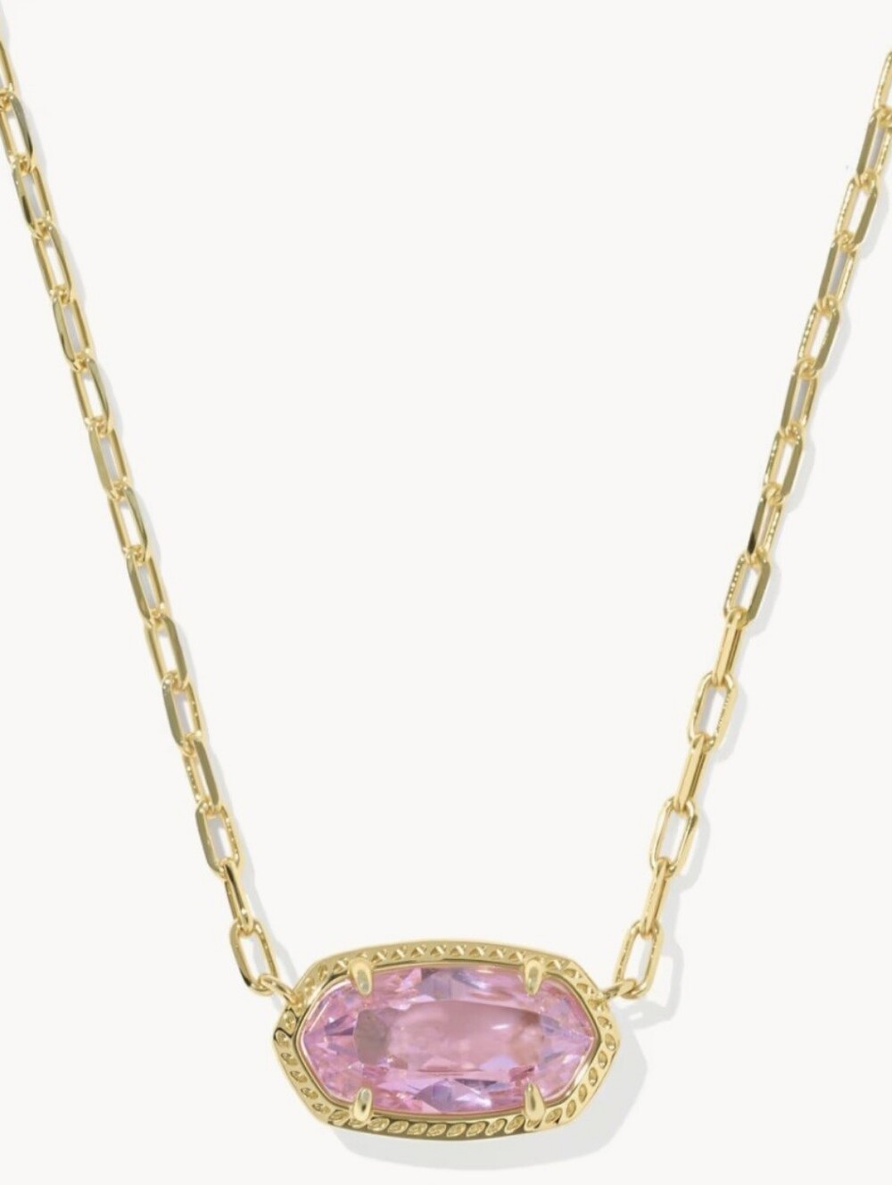 NWT Kendra Scott Elisa Luxe Gold Short Pendant Necklace in Light Pink CZ